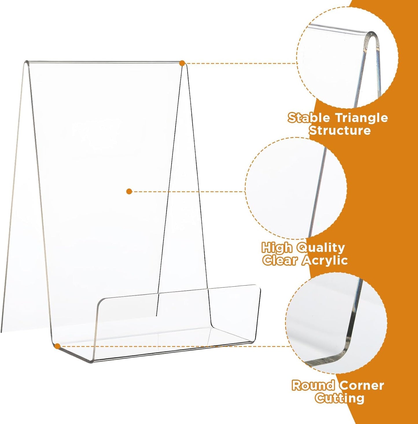 10pcs Clear Acrylic Book Stand with Edge – Large Size (6" x 4" x 4") – Transparent Display Easel for Books, Tablets, Artworks, CDs, Photos & More