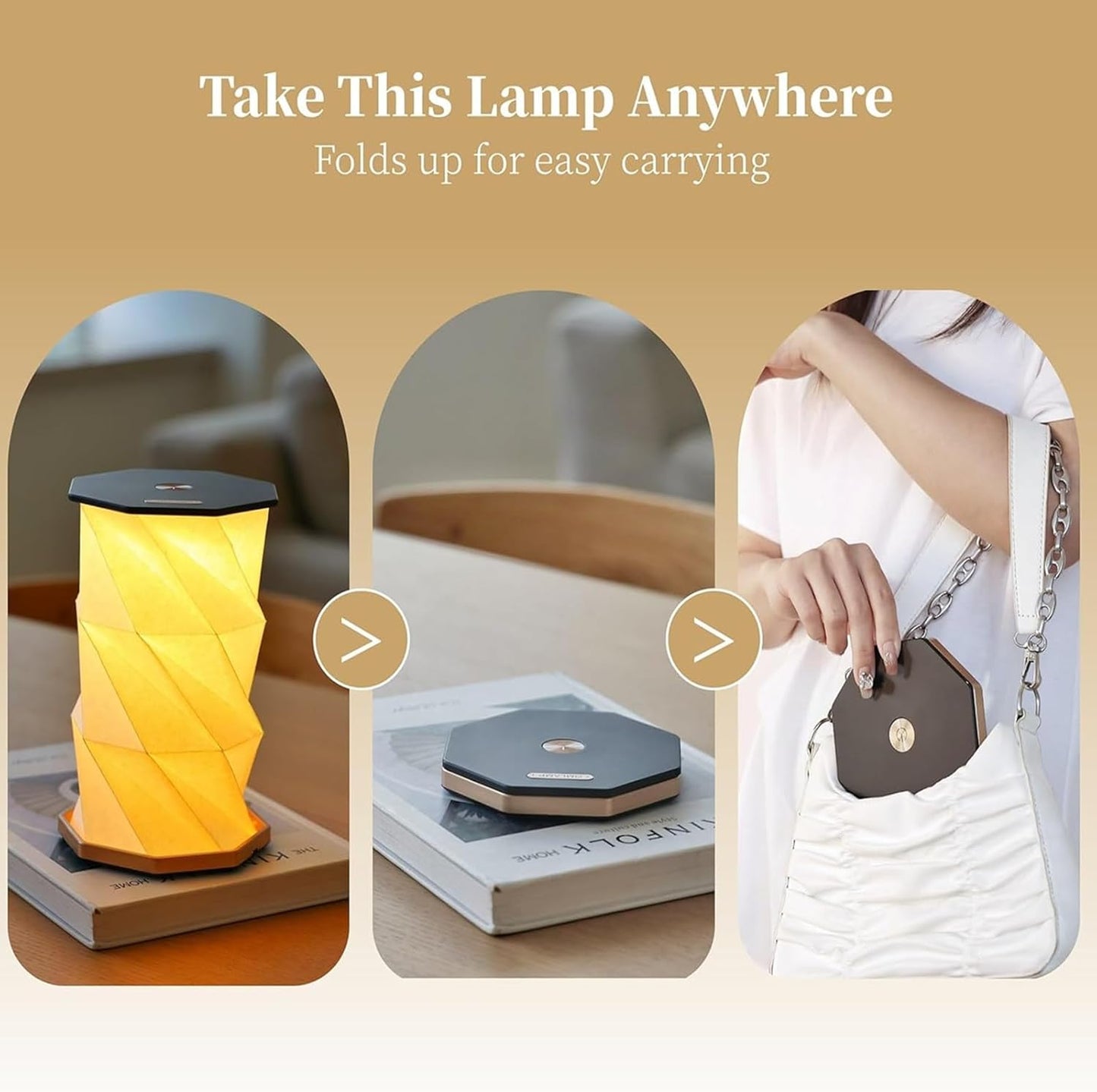 Travel Gifts Portable Foldable Cordless lamp，Dimmable Touch Control Foldable Paper Art Lamp，Gift lamp for Travel, bedrooms, Study Rooms, and Camping Rechargeable Light