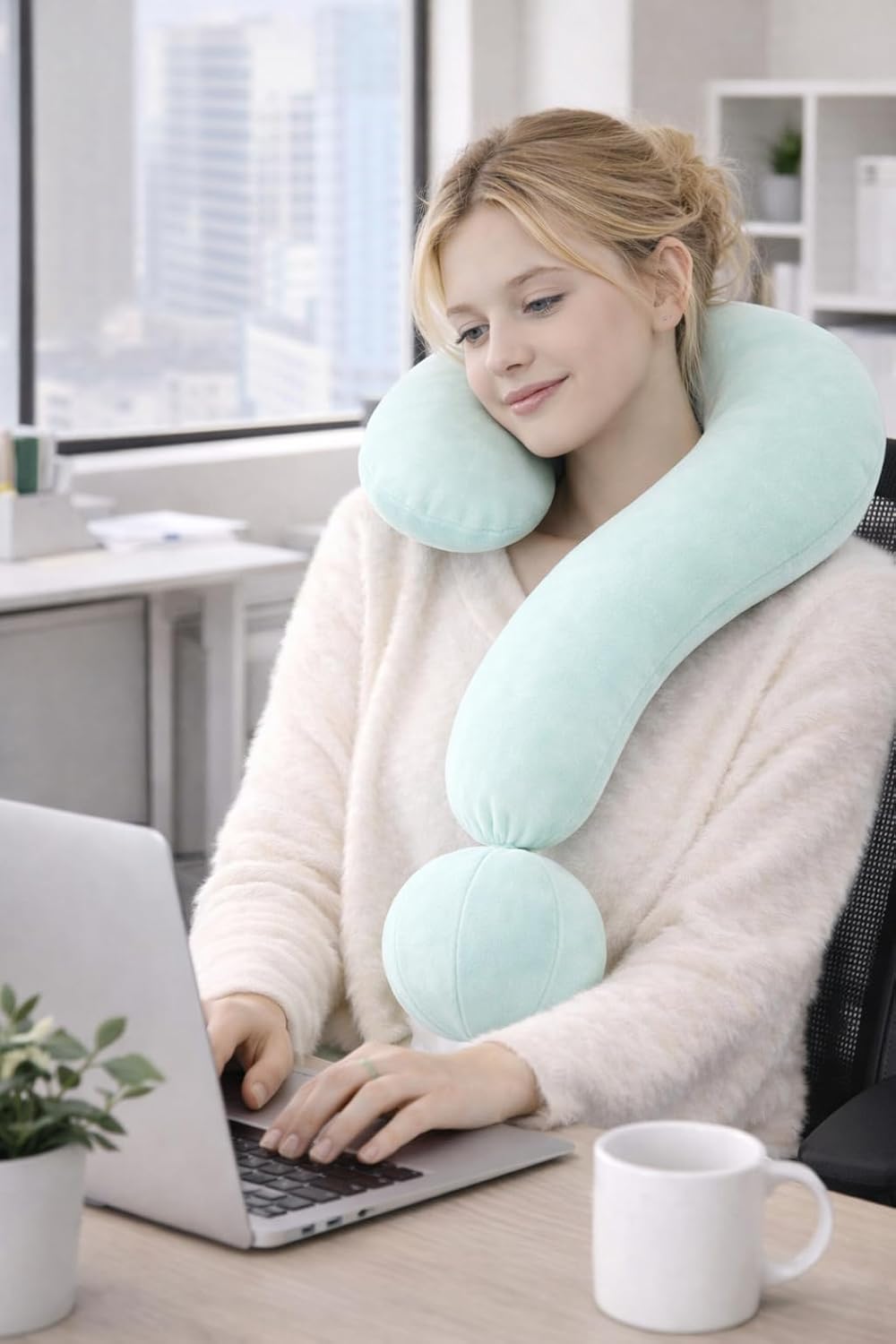 EVOLIVE Question Mark Neck Pillow, Soft Velvet Neck Support Decorative Pillow for Couch, Bed, Office & Travel, Ergonomic Cushion with Hand Rest, 15"x24" (Mint)
