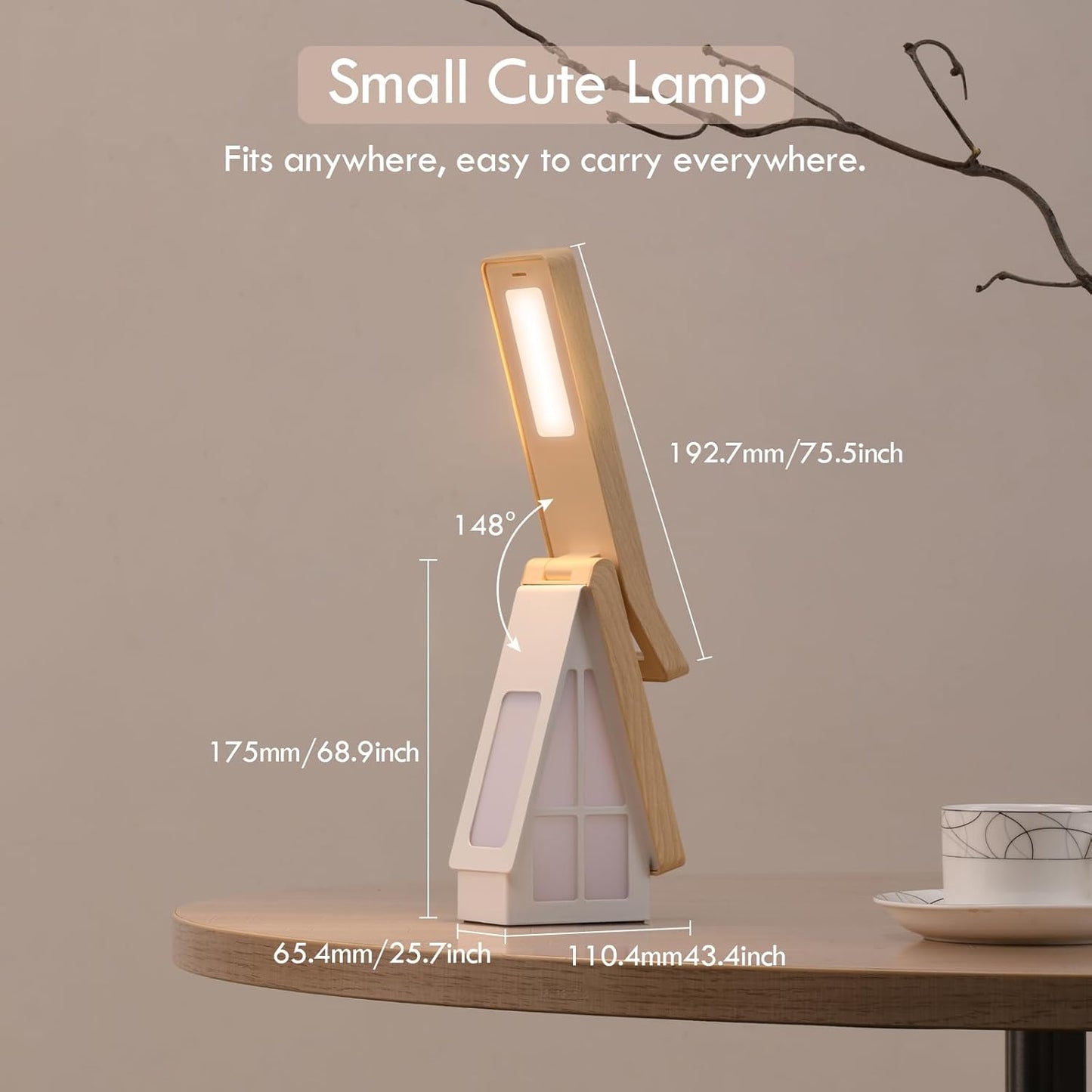 Bedside Table Lamp for Kids, Rechargeable Small Cordless Table Lamp, 3 Color Modes, Dimmble Nightstand Lamp Touch Control, Foldable Desk Lamp for Bedroom, Christmas Nightlight for Work, Study, Reading
