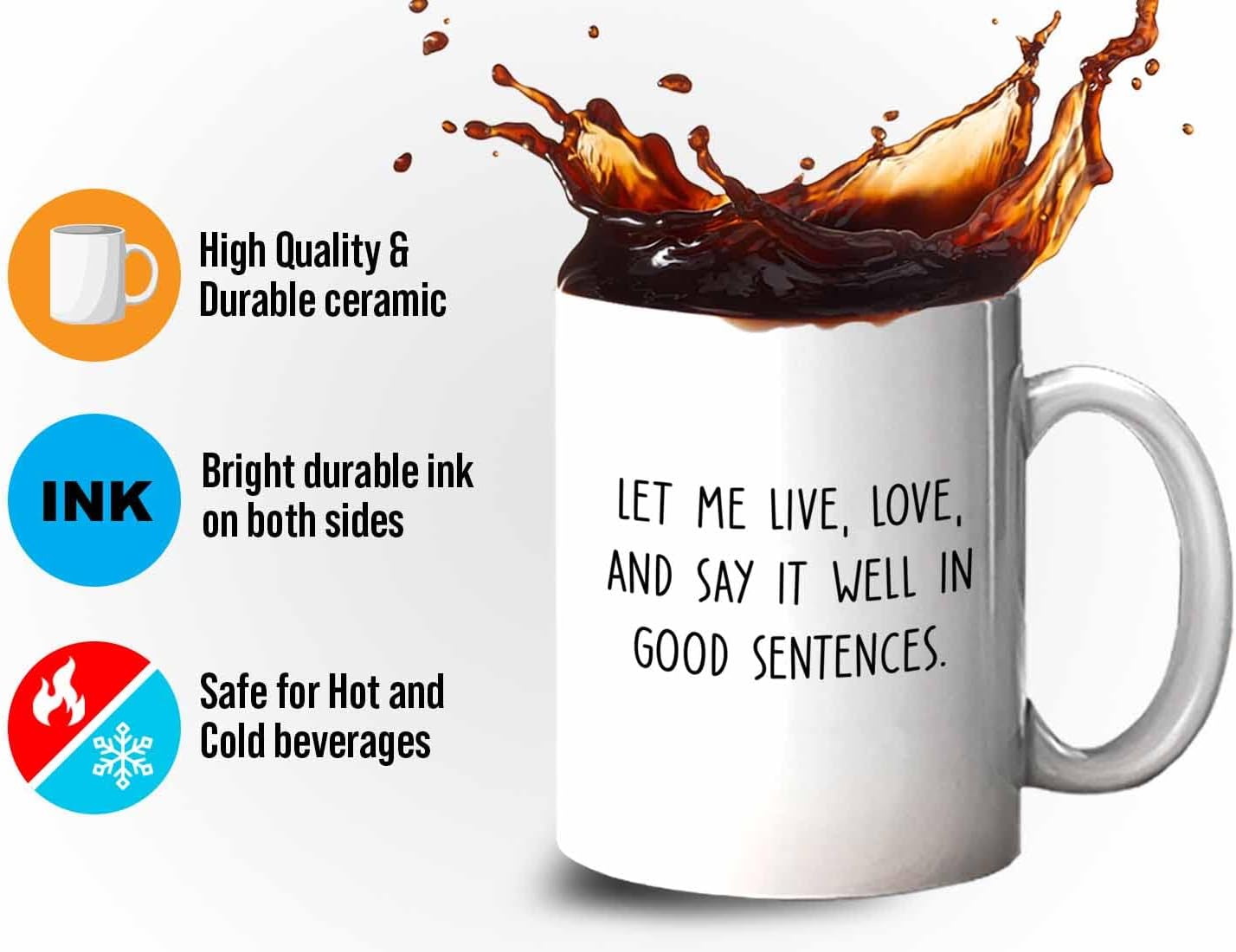 Bubble Hugs Writer Coffee Mug 11oz White - Let me lve, love, and say it well in good sentences. - Reading Book Lover for Bookworm Bibliophile Librarians Author Readers Bookish
