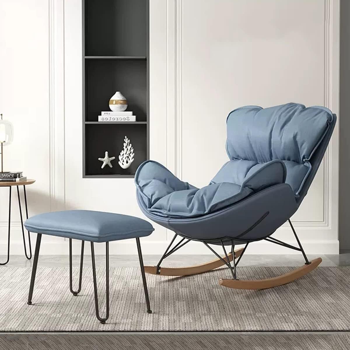 LSLYTQ Padded Seat Rocking Chair with Ottoman,Living Room Upholstered Glider Rocker,Solid Wood Base Single Sofa Comfort Leisure Chairs