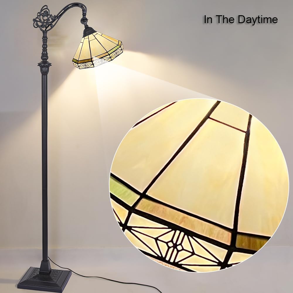 Capulina Tiffany Lamp Stained Glass Floor Lamp 62 Inches Tall Antique Cream Soft Light Arched Adjustable Angle Tiffany Style Reading Standing Lamp for Living Room Bedroom Home Office
