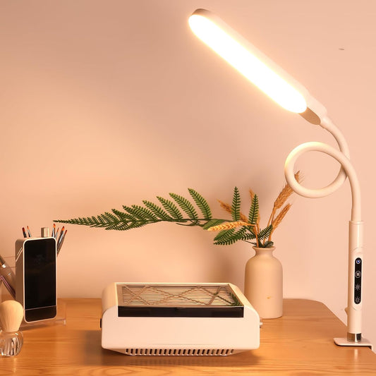 BQAN LED Desk Lamp with Clamp, 15W Eye-Caring Clip on Light, Adjustable Gooseneck Desk Lamps for Home Office with 5 Modes & 9 Brightness Levels for Reading, Studying, Nail Art, and Work (White)