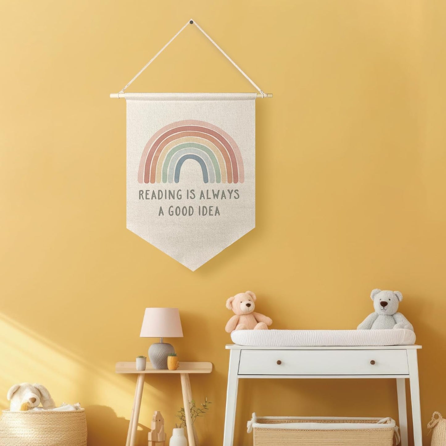 Qpenm Read Rainbow Hanging Wall Canvas Banner,Reading Read Corner Hanging Pennant Flag Prints,Classroom Wall Decor,Boho Classroom Nursery Decor poster&prints