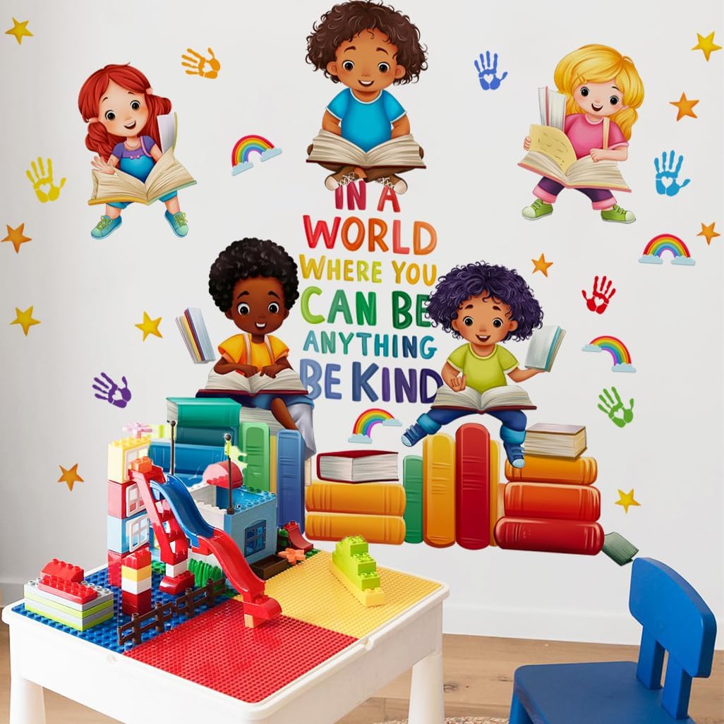 Runtoo Colorful Kids Equality Wall Decals Inspirational Quotes Book Wall Stickers Positive Saying Lettering Wall Decor for Nursery Reading Room Classroom Playroom Daycare Bedroom