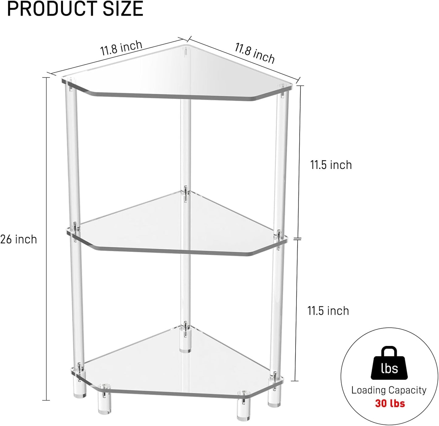 Eglaf Acrylic Corner Side Table - 3 Tier Triangle End Table - Small Side Table for Living Room, Bedroom, Bathroom - 11.8'' L x 11.8'' W x 26 ''H