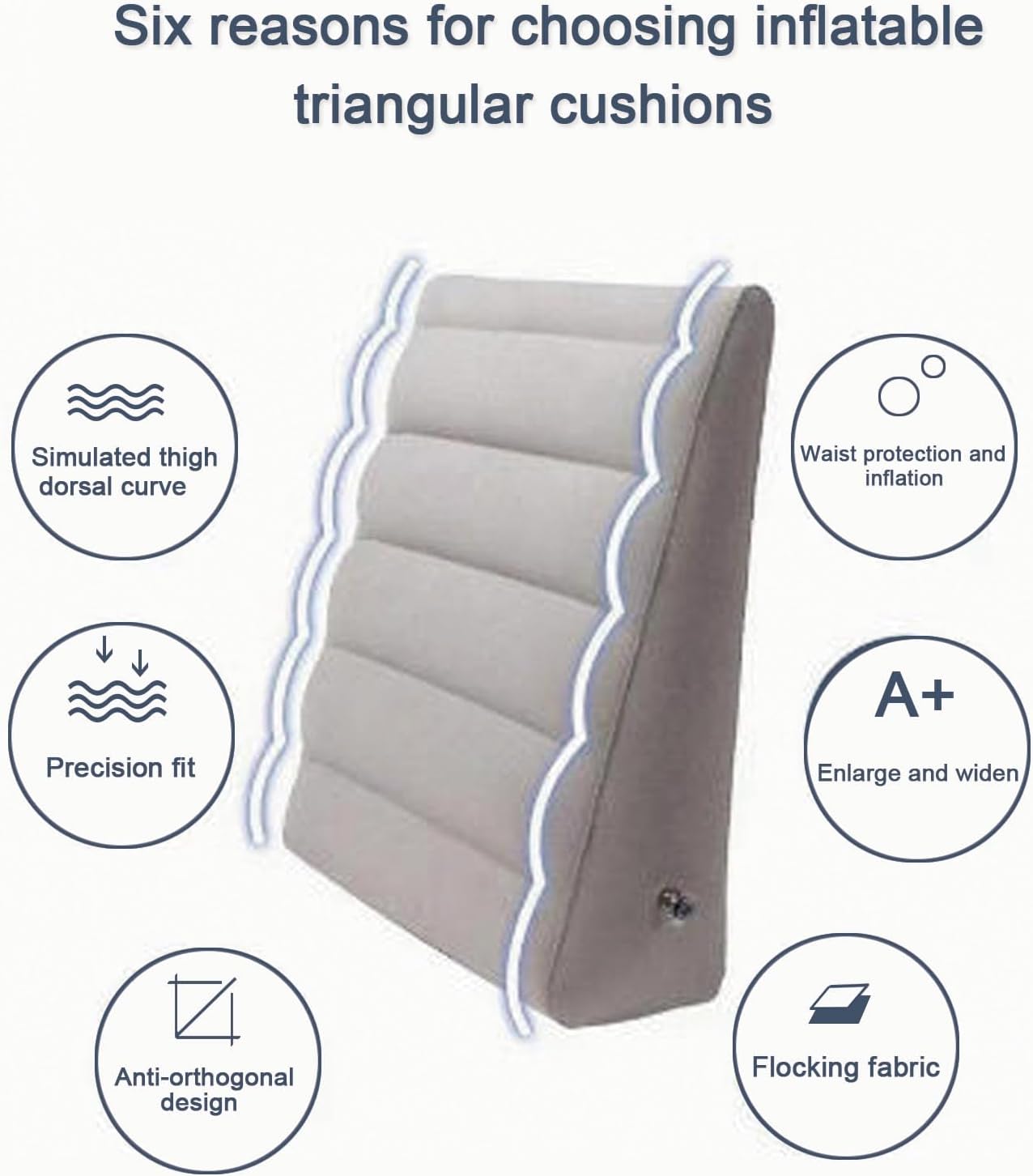 QISHENG Inflatable Wedge Pillow - Lightweight Travel Wedge Pillow for Sleeping, Reading, Camping, Back Pain Relief, Post-Surgery, Snoring and Leg Support, Ideal Sleep Wedge for Adults, Grey