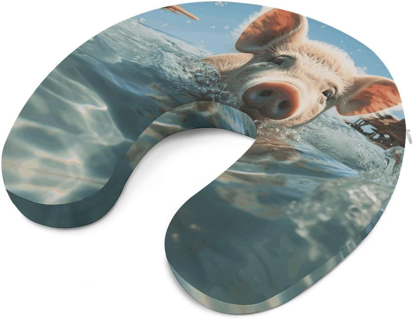 Pig Swim Bathe Neck Pillow Memory Foam U Shaped Pillows Portable Pillows for Shoulder Travel Head Support Pillow with Concealed Zipper for Airplane Car Home Office