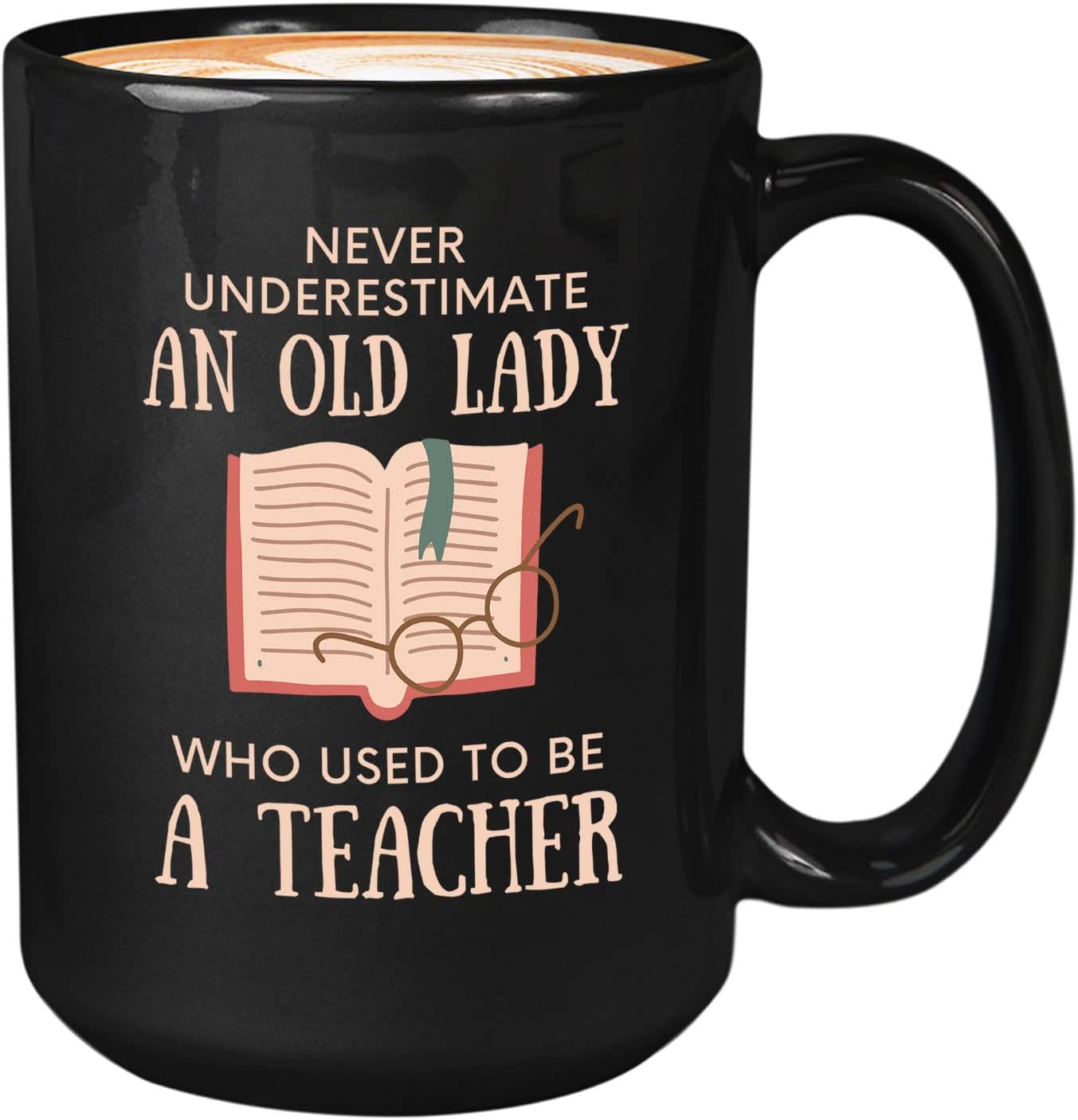 Bubble Hugs Book Lover Coffee Mug 15oz Black - Never Underestimate Old Lady - Reading Reader Grandma Retired Teacher Book Lover Bookish Novelist Librarian Writer