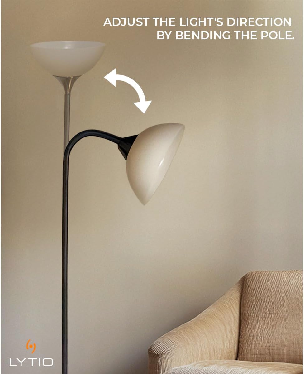 LYTIO Floor Lamps for Living Room, 71-Inch, 150W Incandescent Shade Cup for Warm Light, 3-Way Rotary Switch for Ease of Use, Satin Nickel Base