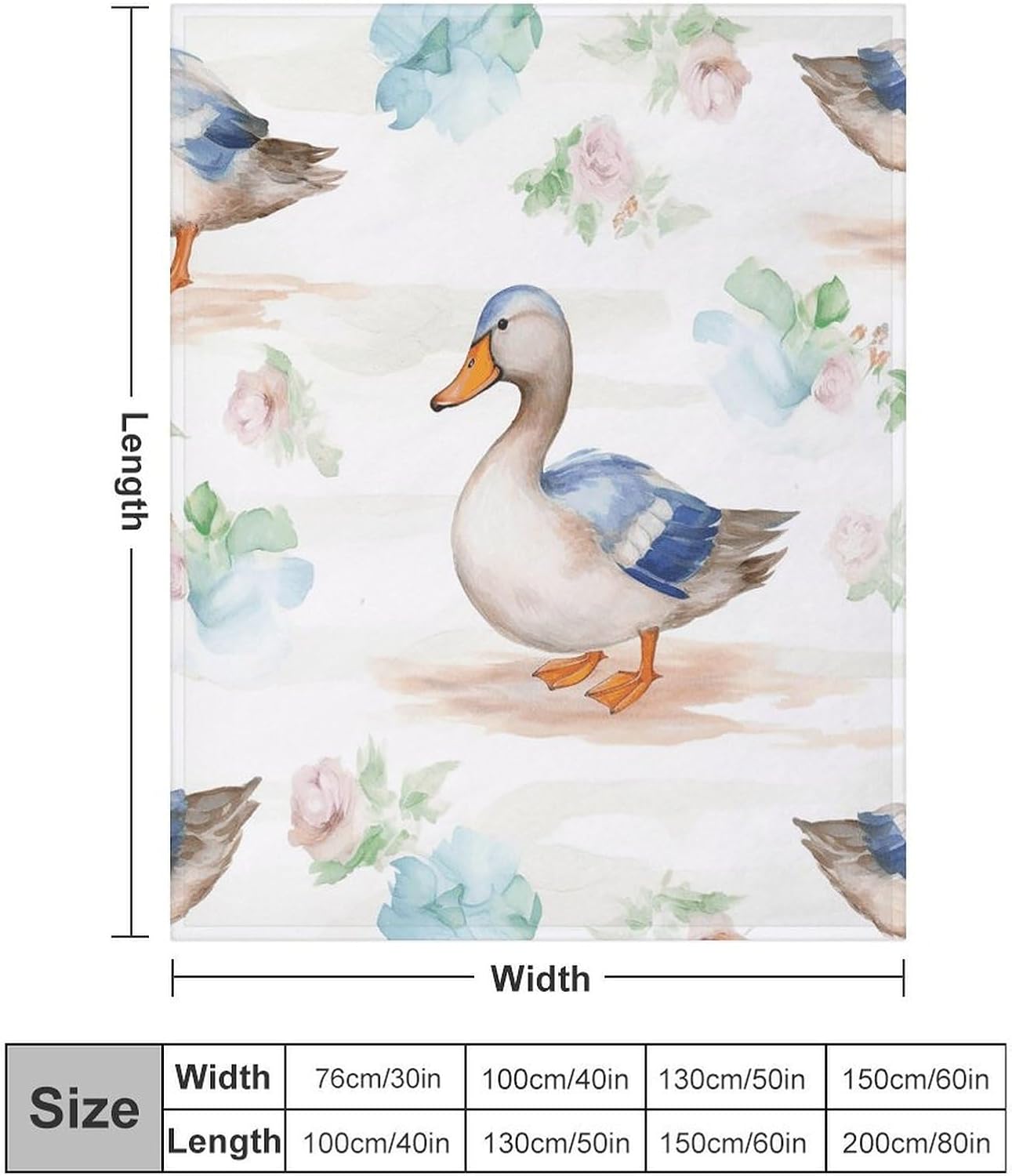 Watercolor Duck Throw Blanket for Couch Super Soft Warm Lightweight Throw Blankets Cozy Flannel Bed Blanket Cute Decorative Blankets for All Seasons Home Decor Gift 30"*40"（76 * 100cm）