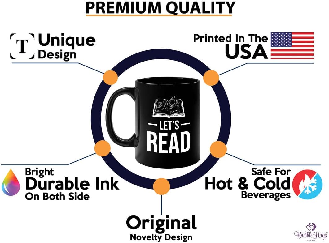 Book Lover Coffee Mug 11oz Black - Let's Read - Ideal Literary Gift for Readers & Bookworms Librarian Book Nerd Gifts