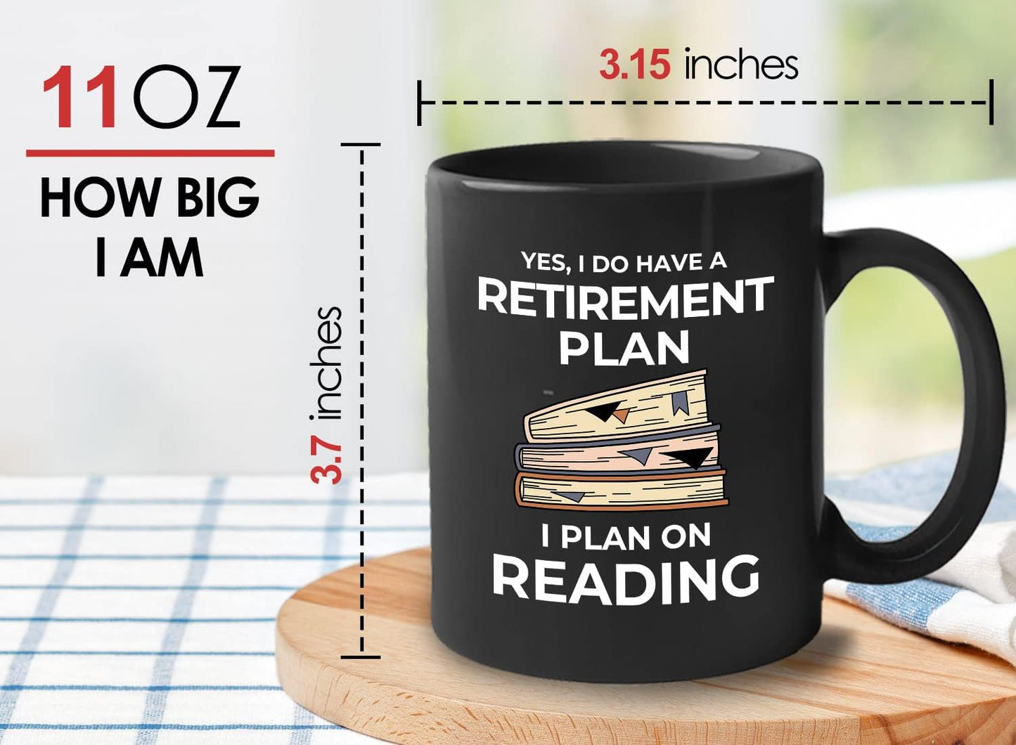 Bubble Hugs Book Lover Coffee Mug 11oz Black - Retirement Plan Reading - Reading Retired Coworker Employee Retirement Reader Stack of Books Book Lover Bookish Novelist Librarian Writer