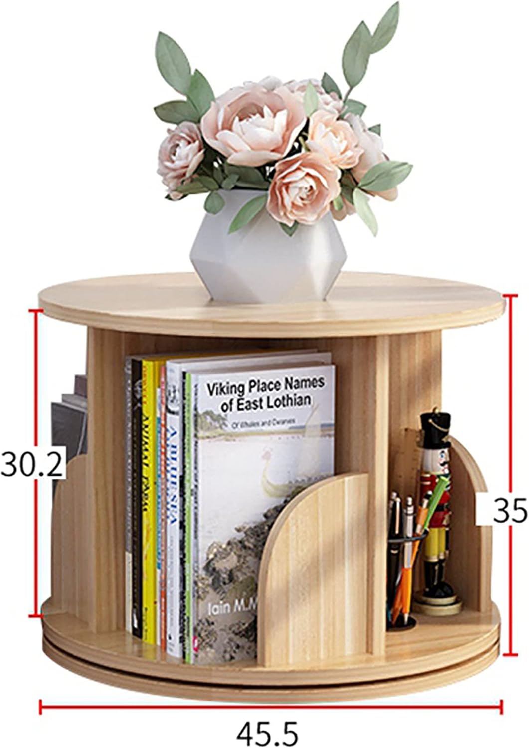 360° Rotating Bookshelf Floor Standing Display Shelf Bookcase Home Storage Organizer Shelf Standing Book Rack Multifunctional Bookshelves for Office Living Room Study-Pink 45x35cm(18x14inch) (Yello