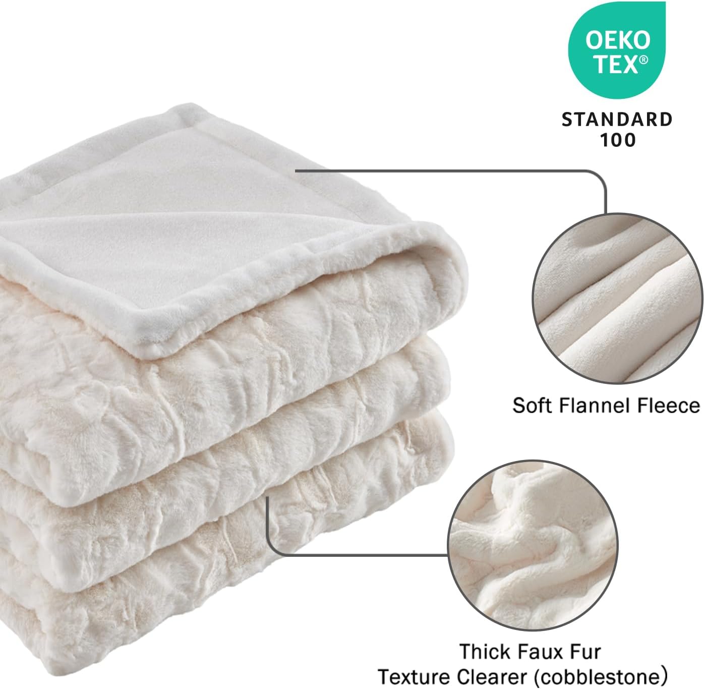 Krifey Faux Fur Throw Blanket, Super Soft Cozy Blanket, Luxury Fluffy Blanket Warm Bed Throw, Plush for Women, Ivory 50" x 60"