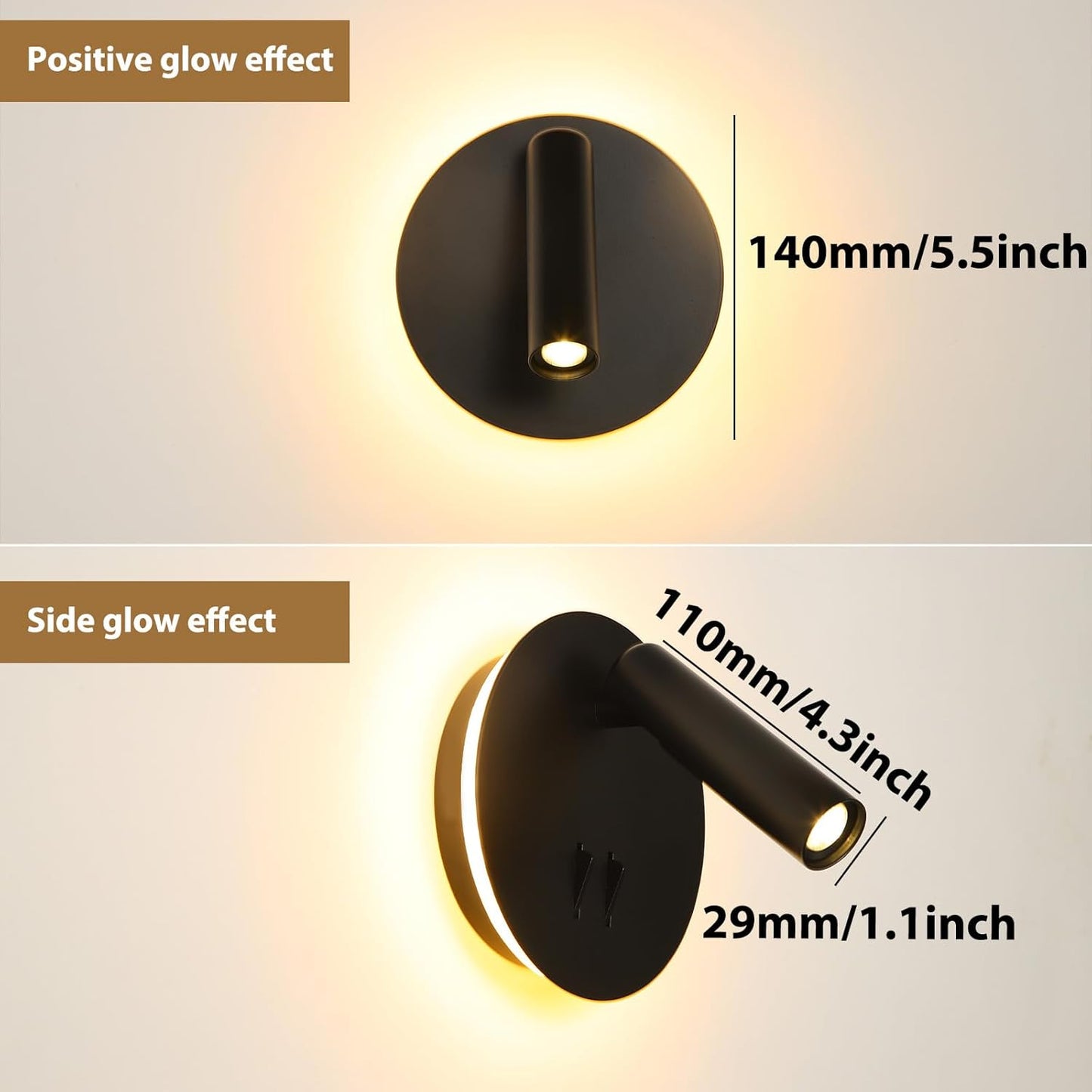 ZEROUNO Hardwired Sconces Wall Mounted Reading Lights with Switch LED Wall Lighting for Bedroom Bedside Lamps (Black)
