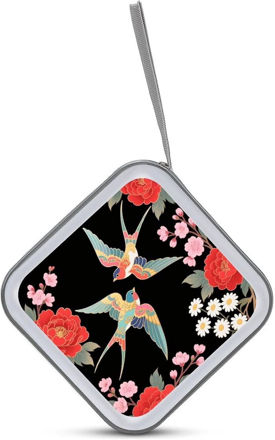 Two Colorful Flying Birds CD Case Portable Zipper CD Case 40 Capacity Hard Plastic DVD Cases Holder Large Storage Disc Wallet Bag for Car Home Travel DVD Collection Bag