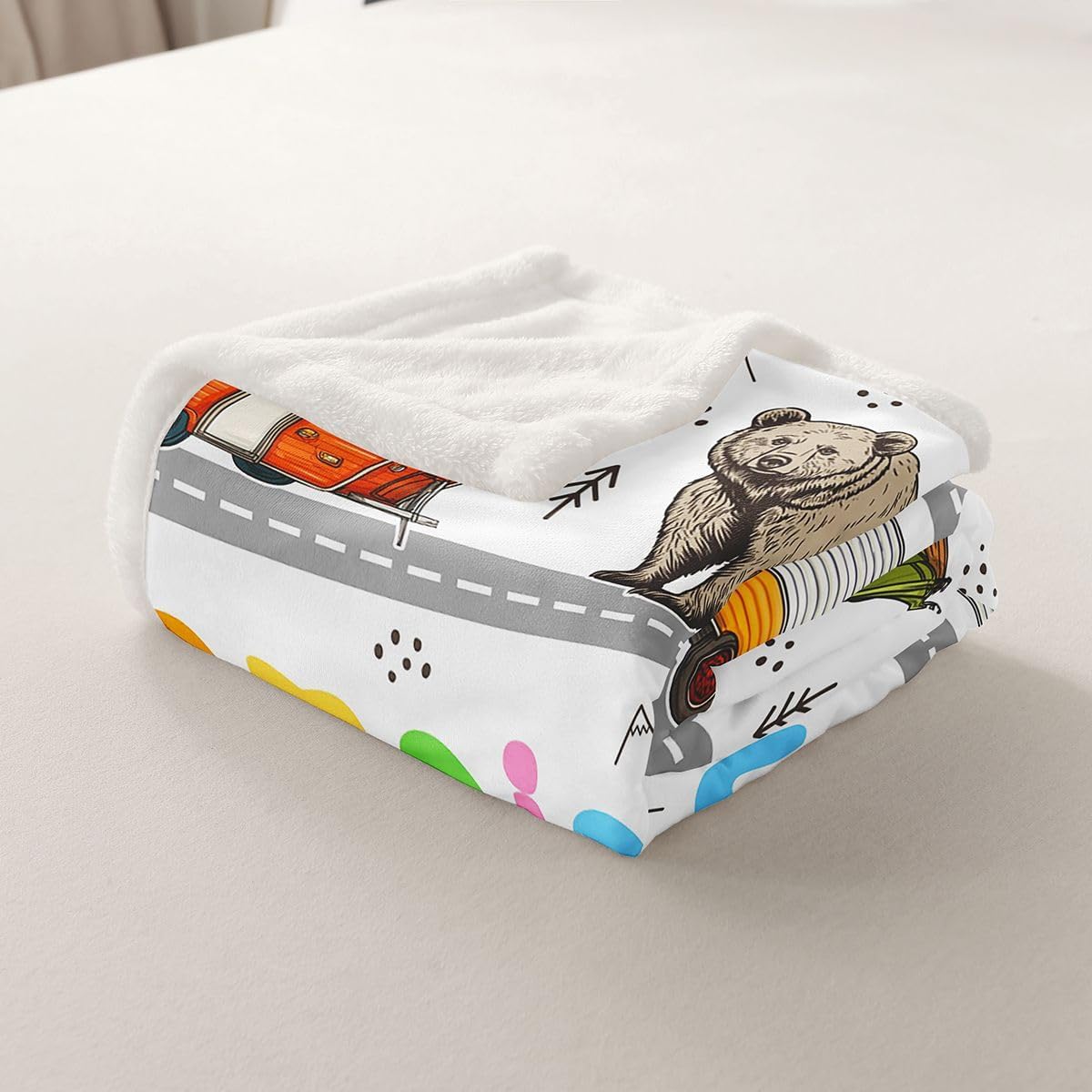 Feelyou Cute Rv Camping Camper Sherpa Throw Blanket for Couch Wildlife Animal Bear Super Soft Cozy Fleece Camping Adventure Blanket for Winter, Plush Throw Throw 50"x60" All Season