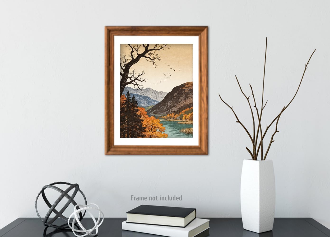 heshengzaixian Autumn Mountain Lake Landscape Prints, Vintage Japanese Woodblock Style Wall Art Poster, Nature Forest Scene Decor Canvas Artwork for Home Office, Nature Lover Gift,8x10 In Unframed