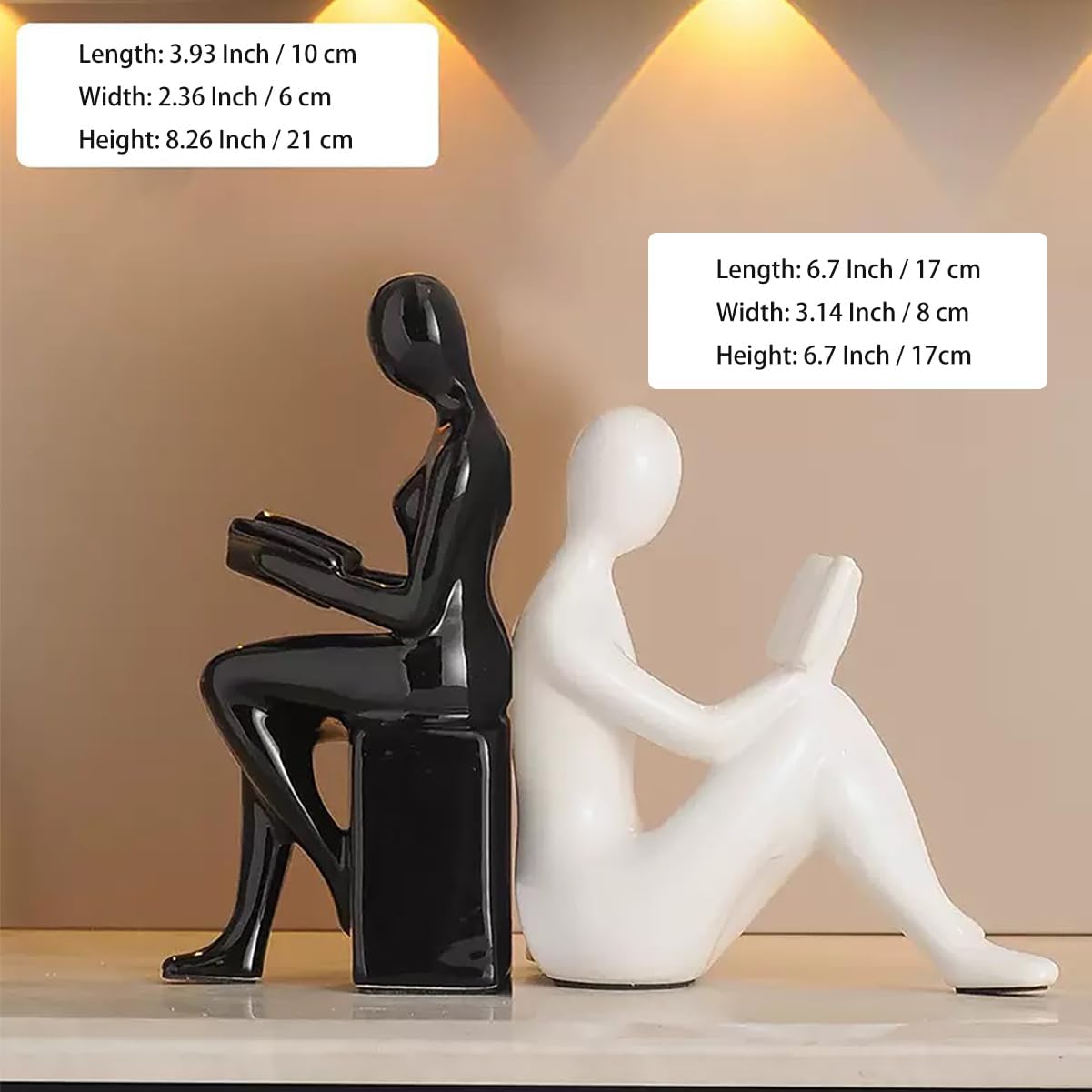 Decorative Bookends, Ceramic Book Ends for Shelves, Home Office Decor Aesthetic Book Stopper Reading Book Holders Statues for Bookshelf Bedroom Living Room Decoration (White and Black)