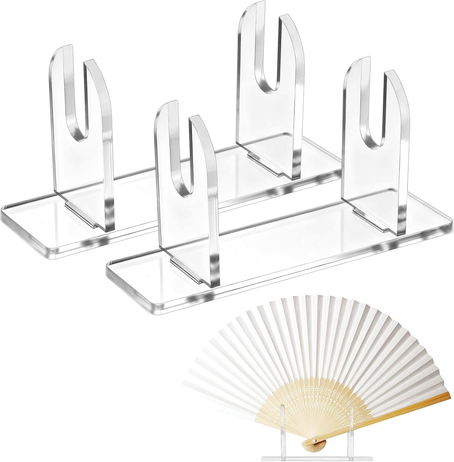 2PCS Acrylic Fan Display Stand, Clear Fan Display Holder Base Easel, Folding Fans Holder Easel, Japanese Chinese Hand Fan Stand, Fans Organizer for Home Party Displays and Decor (Clear)