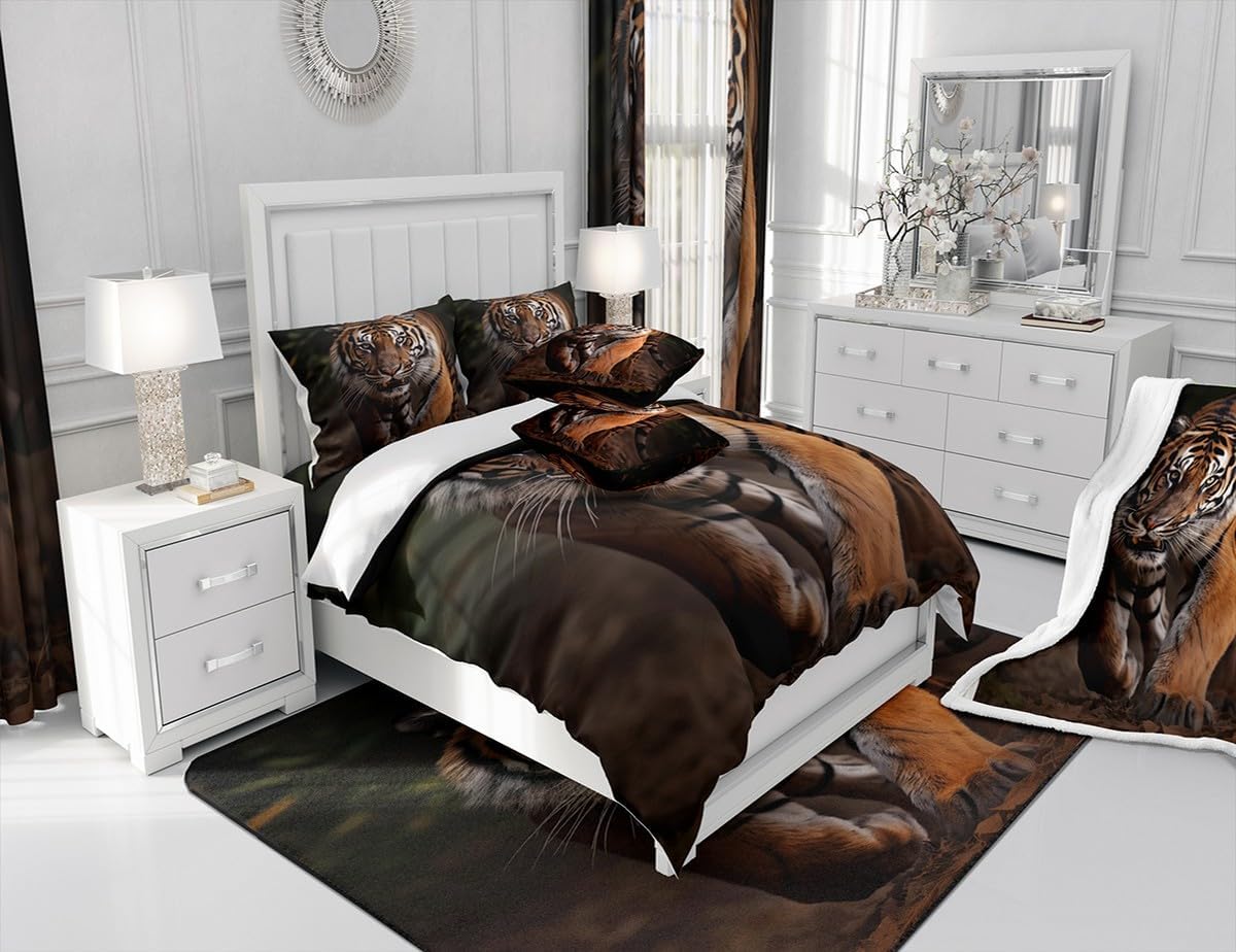 Feelyou Tiger All Season Bed Blanket Twin 60"x80" Wild Animal Flannel Fleece Throw Blanket for Sofa Couch Wildlife Fuzzy Blanket Room Decor Safari Cat Print Plush Blanket