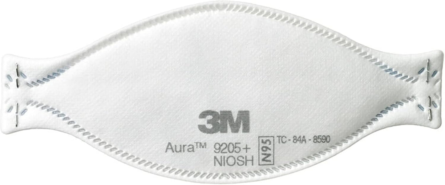 3M Aura Particulate N95 Respirator 9205+, Flat Fold Lightweight Design, Non-Valved, 20 Count (Pack of 1)