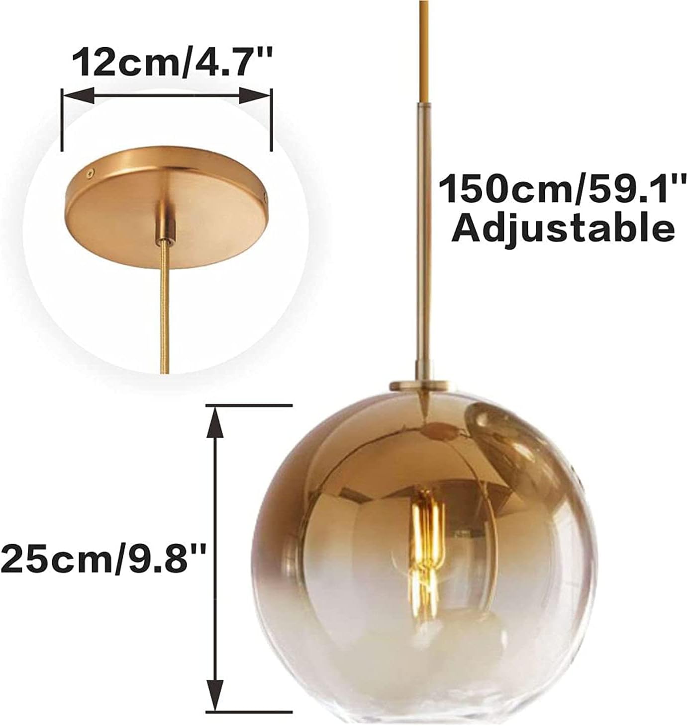 Gradient Color Glass Pendant Light,Modern Glass Hanging Light Chandelier Light (Gold, 25cm)