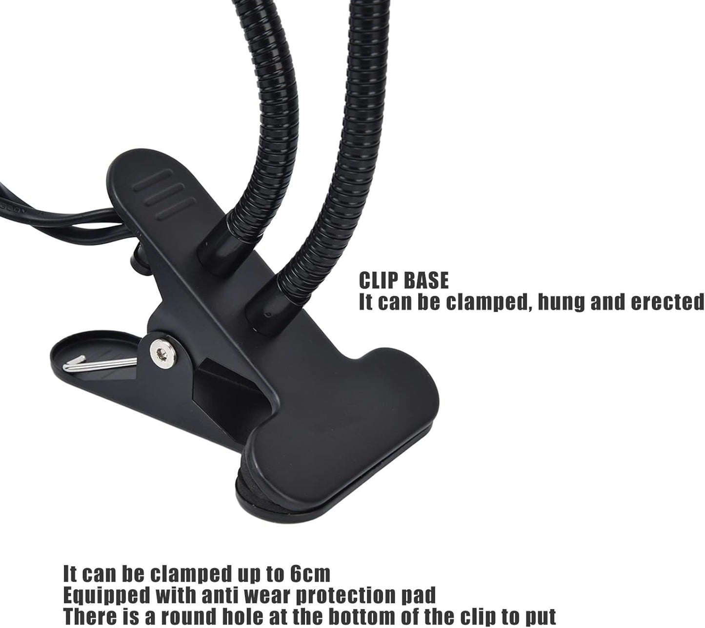 Clip Desk Lamp Socket, E26/E27 Reading Light Stand Clamp Lamp Fixture, 360 Degrees Two Clip on Light Bulb Holder with On/Off Switch and Clamp for Headboard Video Study Work,