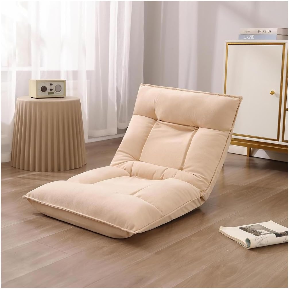 Foldable Recliner Chair Single Sofa Lazy Lounge Chairs Seat, Cozy Small Couch for Small Spaces, Office, Folding Lawn Chairs Reclining Living Room Lounge Chairs Adjustable Backrest(White)