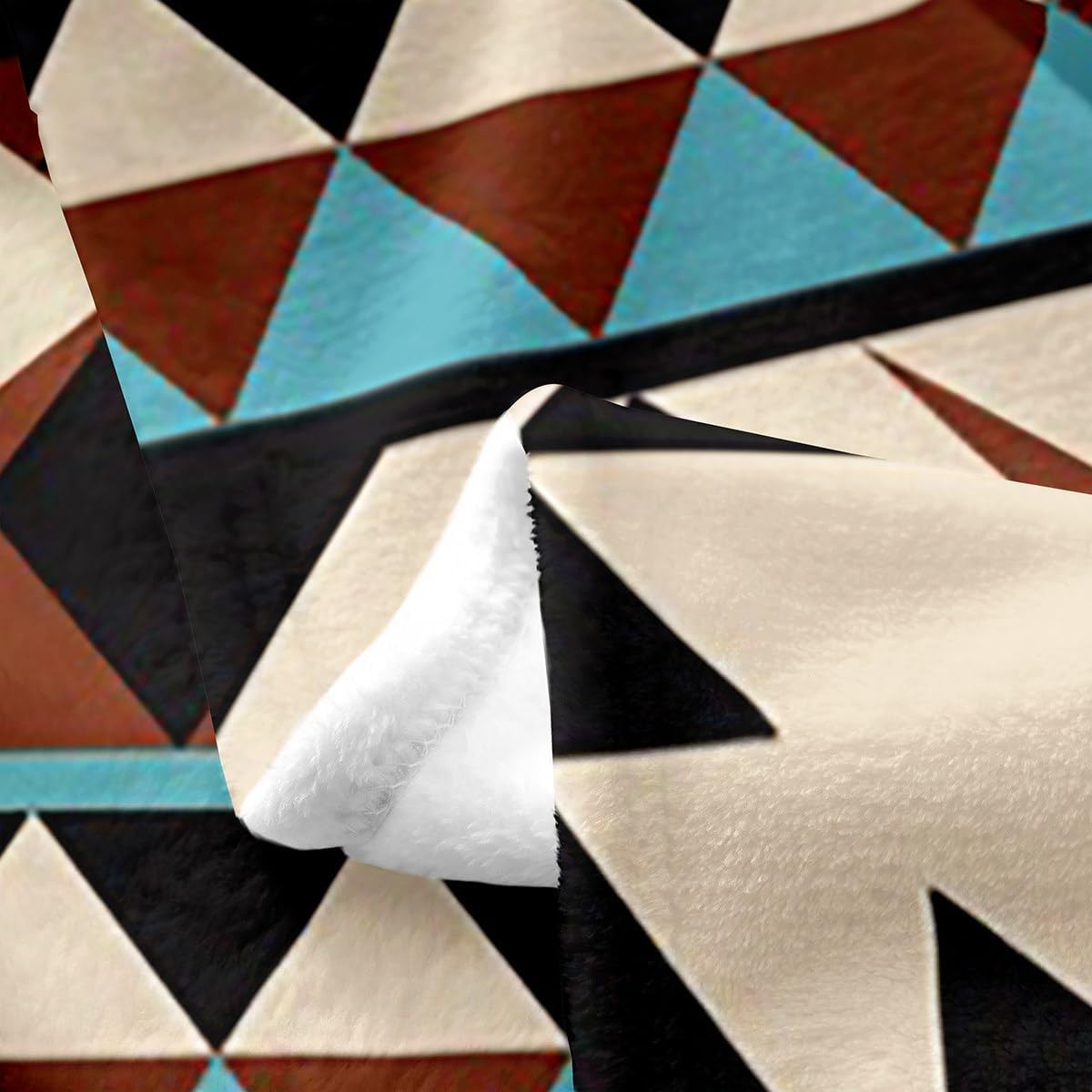 Aztec Patterned Fleece Blanket Aztec Aztec Stripes Throw Blanket Baby 30x40 Bohemian Geometric Blanket for Cowboy Cowgirl Southwestern Native Exotic Ethnic Tribal Sherpa Blanket, Brown Teal