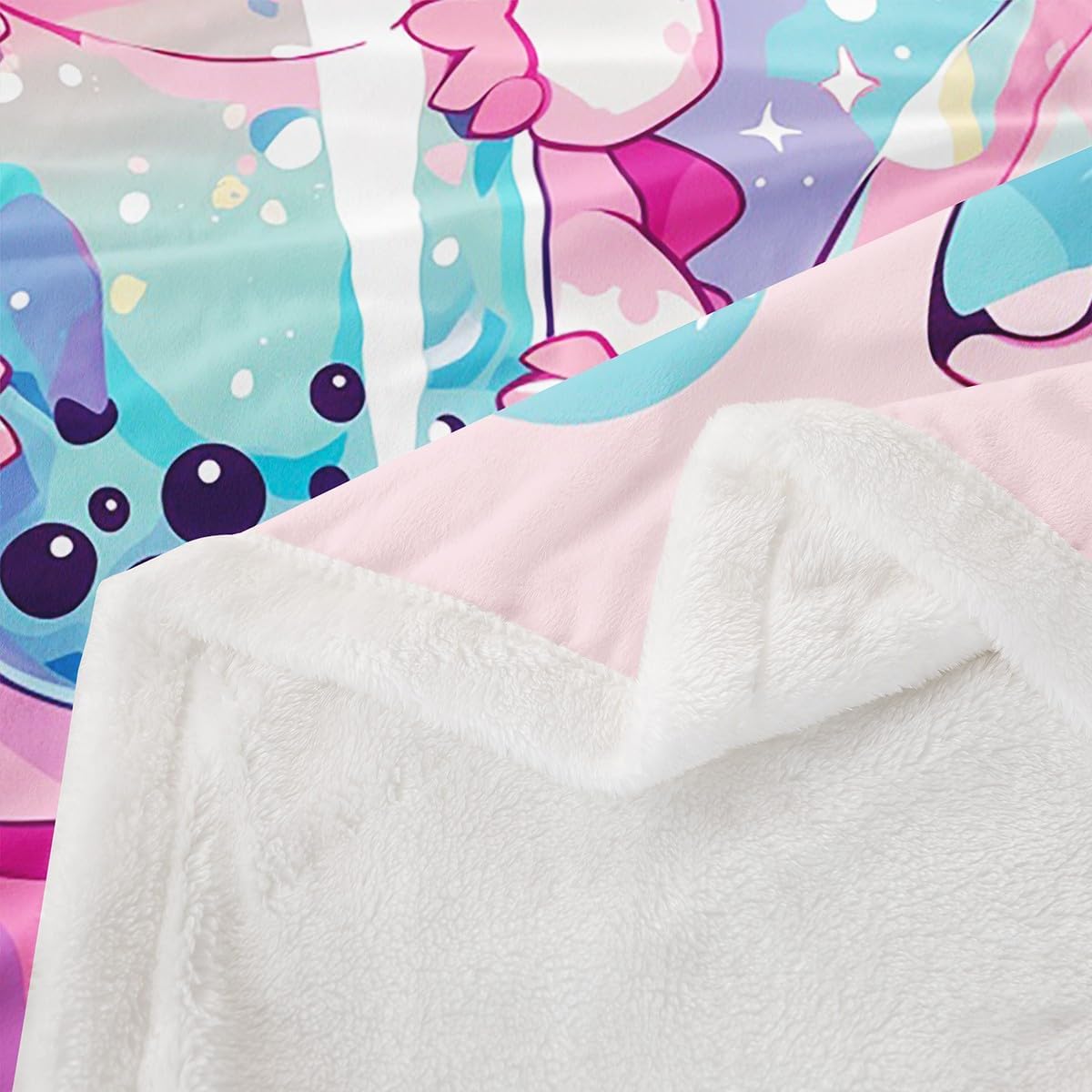 Axolotl Fleece Blanket Cute Salamander Pattern Kawaii Sherpa Blanket Twin 60"X80" Sweet Dessert Milk Tea Throw Blanket Ocean Beach Coastal Flannel Blanket For Kids Girls Decorative Sofa Couch,Pink