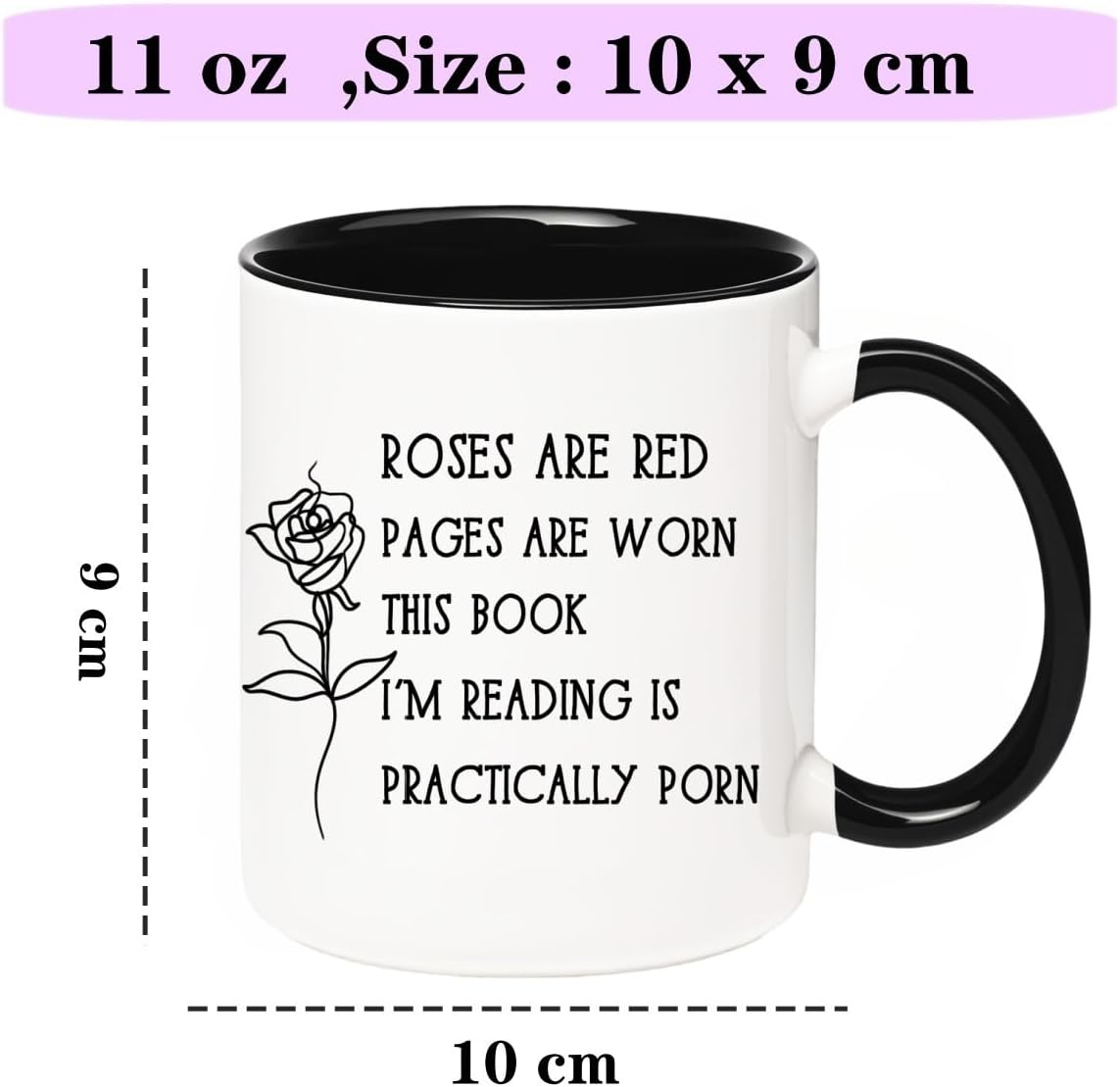 Smutty Books Lovers Coffee Mug, Smut Spciy Book Reader Gift Water Cup, Roses Are Red, 11 oz Novelty Coffee Mug for Readers Reading Woman Man Bookworm Book Party Gifts