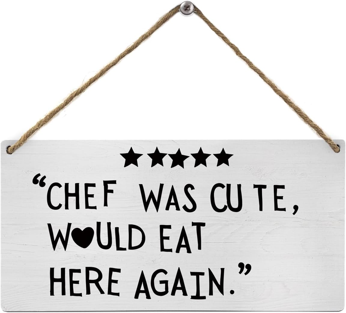 Mtrgdn Chef Was Cute Would Eat Here Again Kitchen Signs Wall Decor, Funny Chef Quote Aesthetic Wooden Sign Plaque Wall Hanging for Dining Room Restaurants Canteen Pantry 6x12 Inch