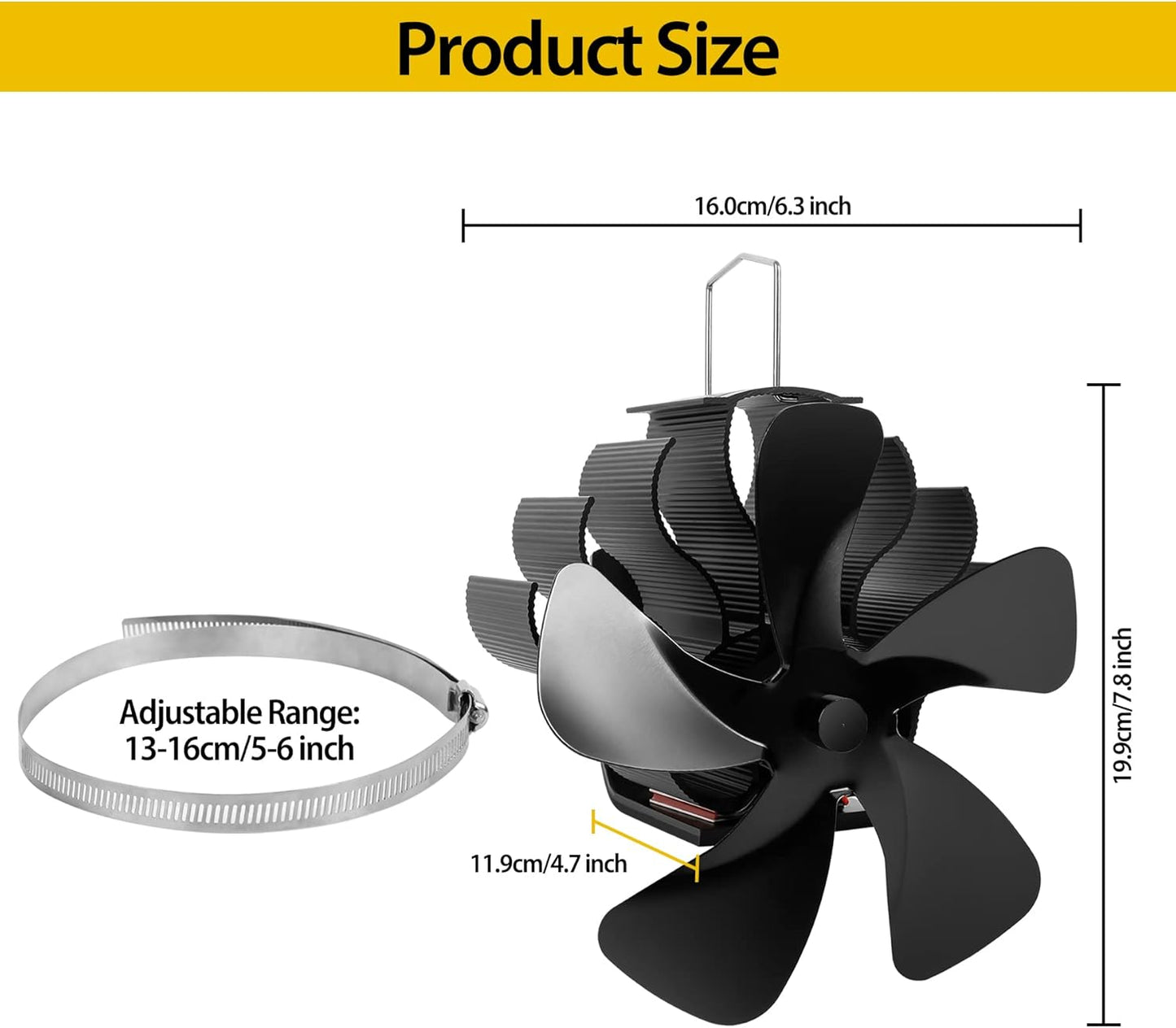 PYBBO Heat Powered Wood Stove Fan, 5 Blades Pipe Fireplace Fan, Silent Operation Motors Thermal Stove Fan for Wood Burning Stove/Pellet/Log/Gas Burner with Magnetic Thermometer