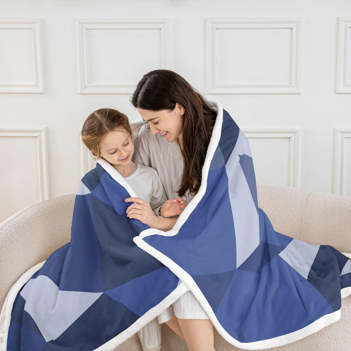 Feelyou Geometric Sherpa Throw Blanket for Couch Blue Black Super Soft Cozy Fleece Abstract Blanket for Winter, Plush Throw Modern Art Baby 30"x40" Luxury All Season