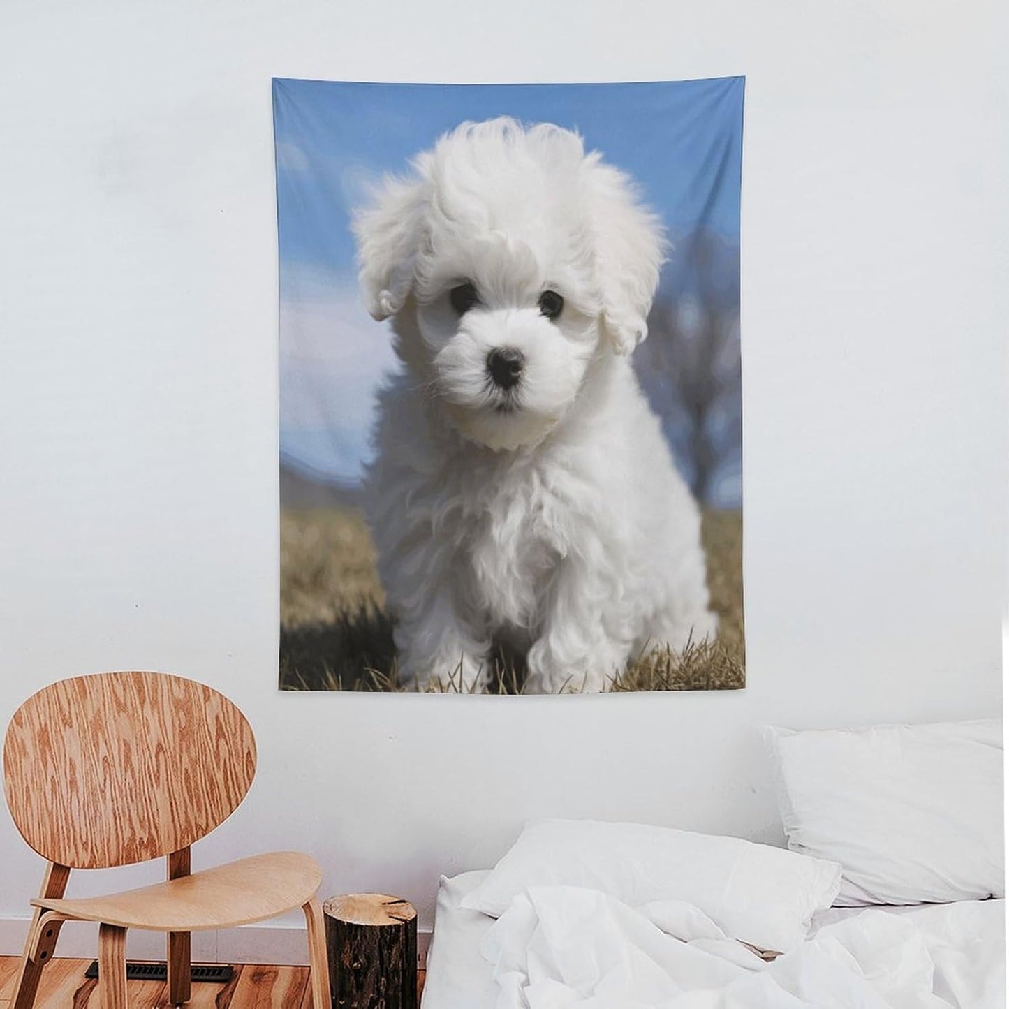 FodPand Bichon Frise Dog Tapestry Anti-fading Wall Tapestry with Installation Kit Backdrop Banner Multipurpose Aesthetic Tapestries Boho Wall Art Hanging Decorative Blanket 30"x40"