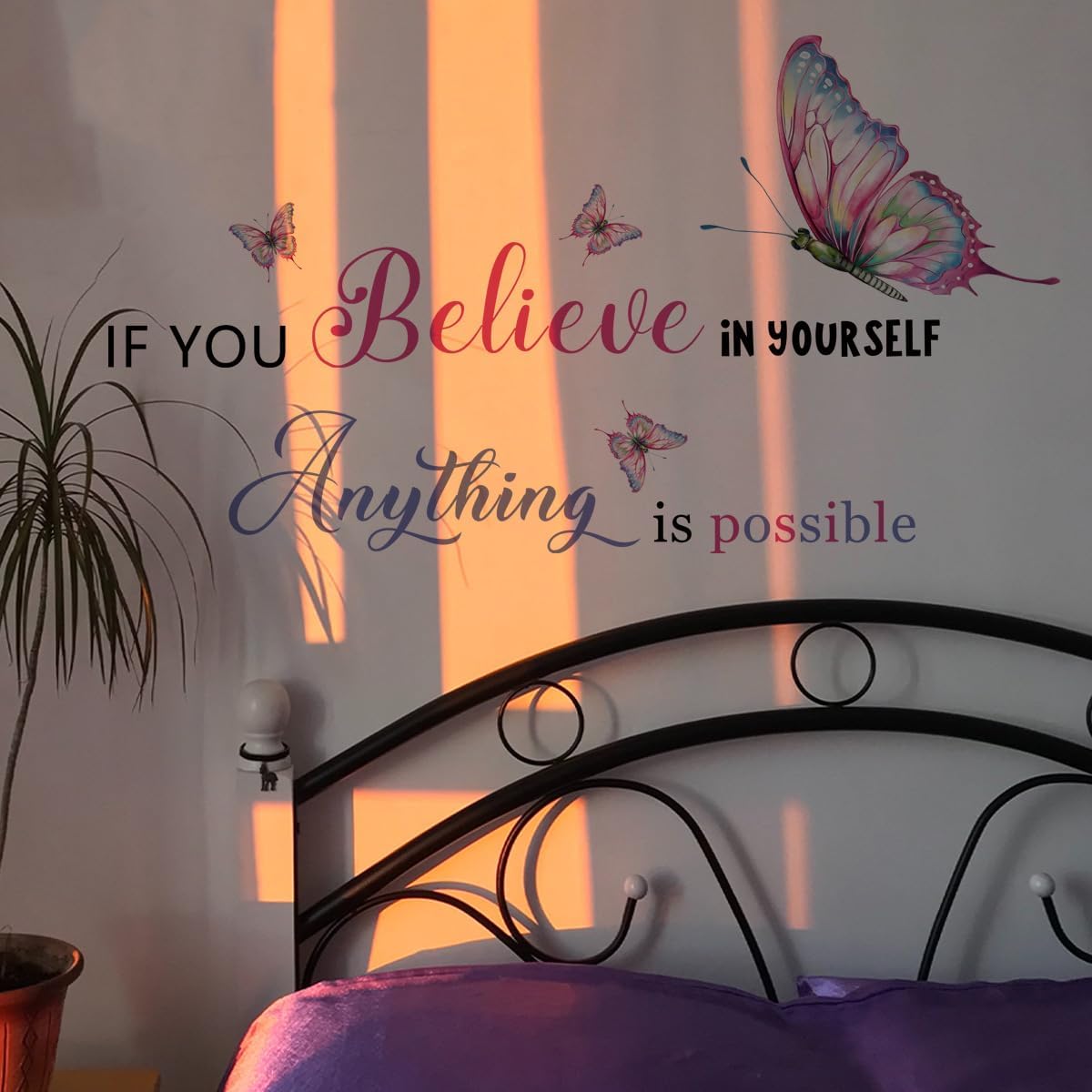 Believe in Yourself Positive Quotes Inspirational Wall Decals for Girls Bedroom Removable Colorful Office Decor for Women Vinyl Motivational Stickers Peel and Stick with Butterfly Art Murals