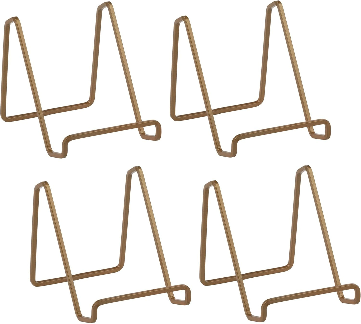 TRIPAR 4-Inch 4 Pack Metal Venetian Gold Square Stand, Square Wire Easel, Small Photo Stand, Small Book Holder Stand for Table, Display for Picture Frames, Plaques and Plates