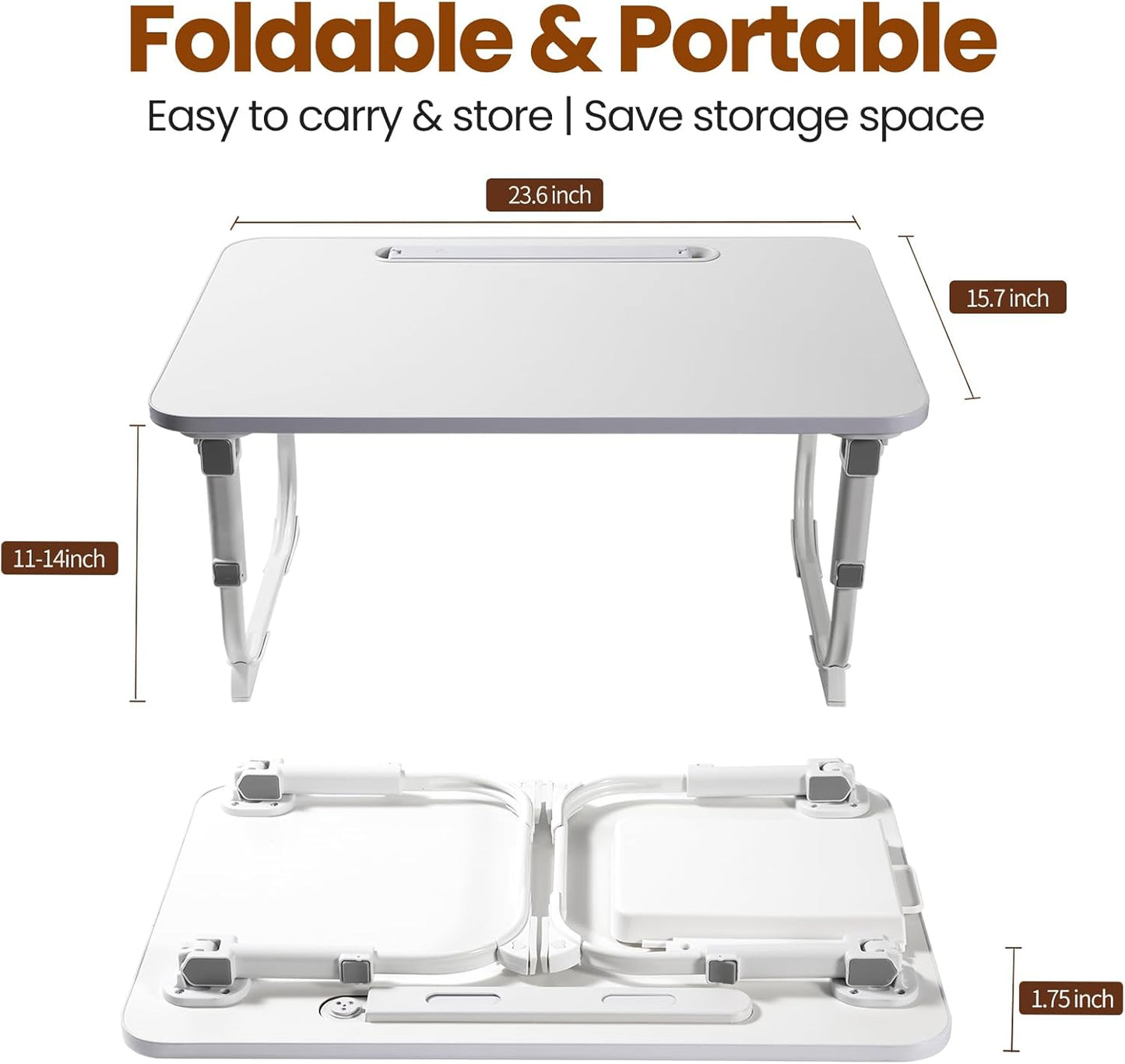Laptop Desk for Bed Lap Desk with LED Desk Light, Adjustable Tablet Bed Table with Foldable Legs Storage Drawer, Breakfast Serving Tray Folding Laptop Stand Reading Holder for Sofa Couch Floor (WHITE)