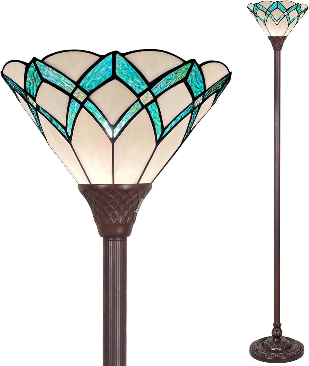 Capulina Tiffany Lamp Stained Glass Torchiere Floor Lamp 70 Inches Tall Dark Bronze Pole Green Romantic Tiffany Style Torch Standing Lamp for Living Room Bedroom Home Office