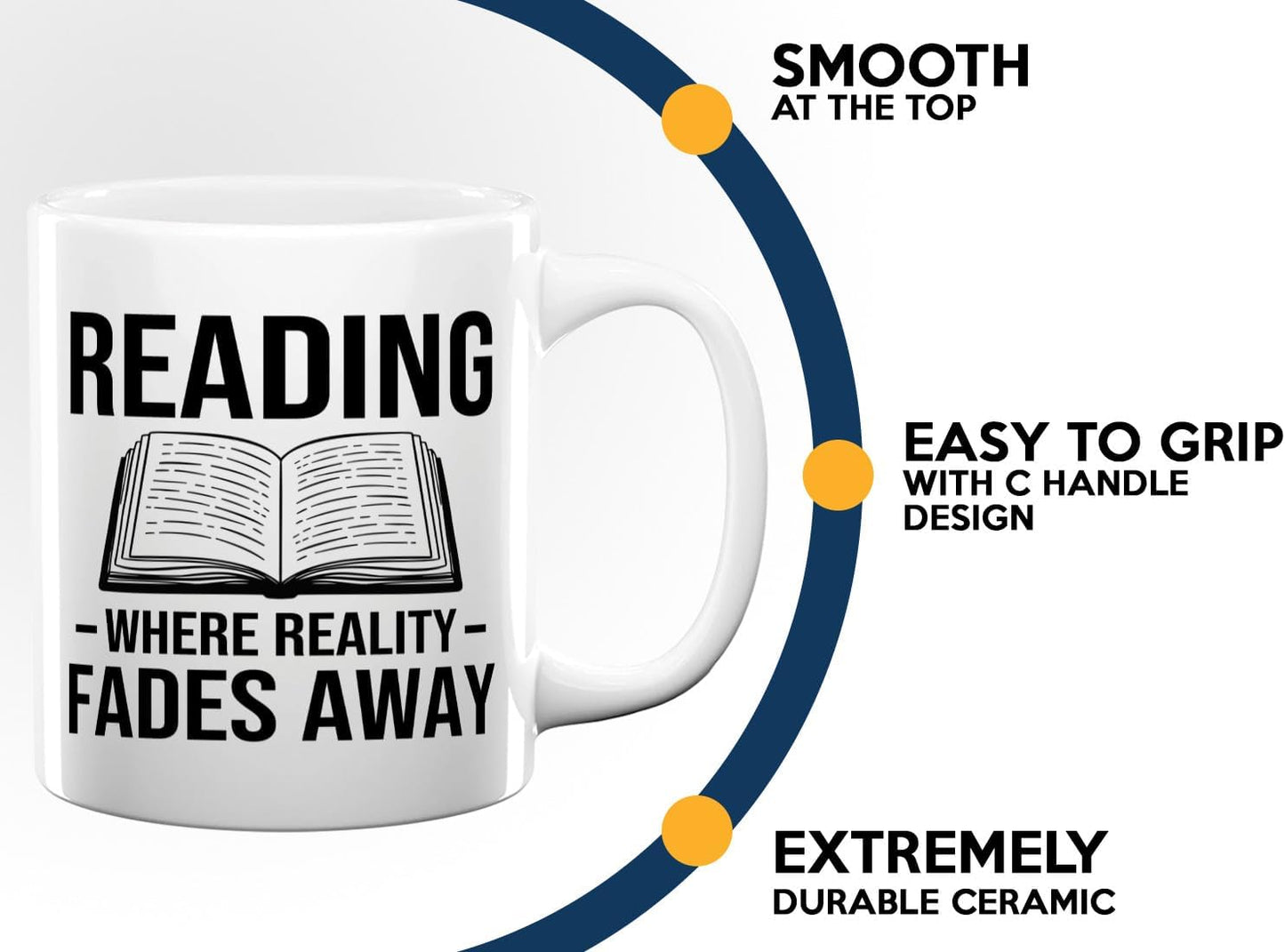 Book Lover Coffee Mug 11oz White -Reading Where Reality - Bookworm Literature Library Book Lover Reader Booked Editor Intellectual Studious