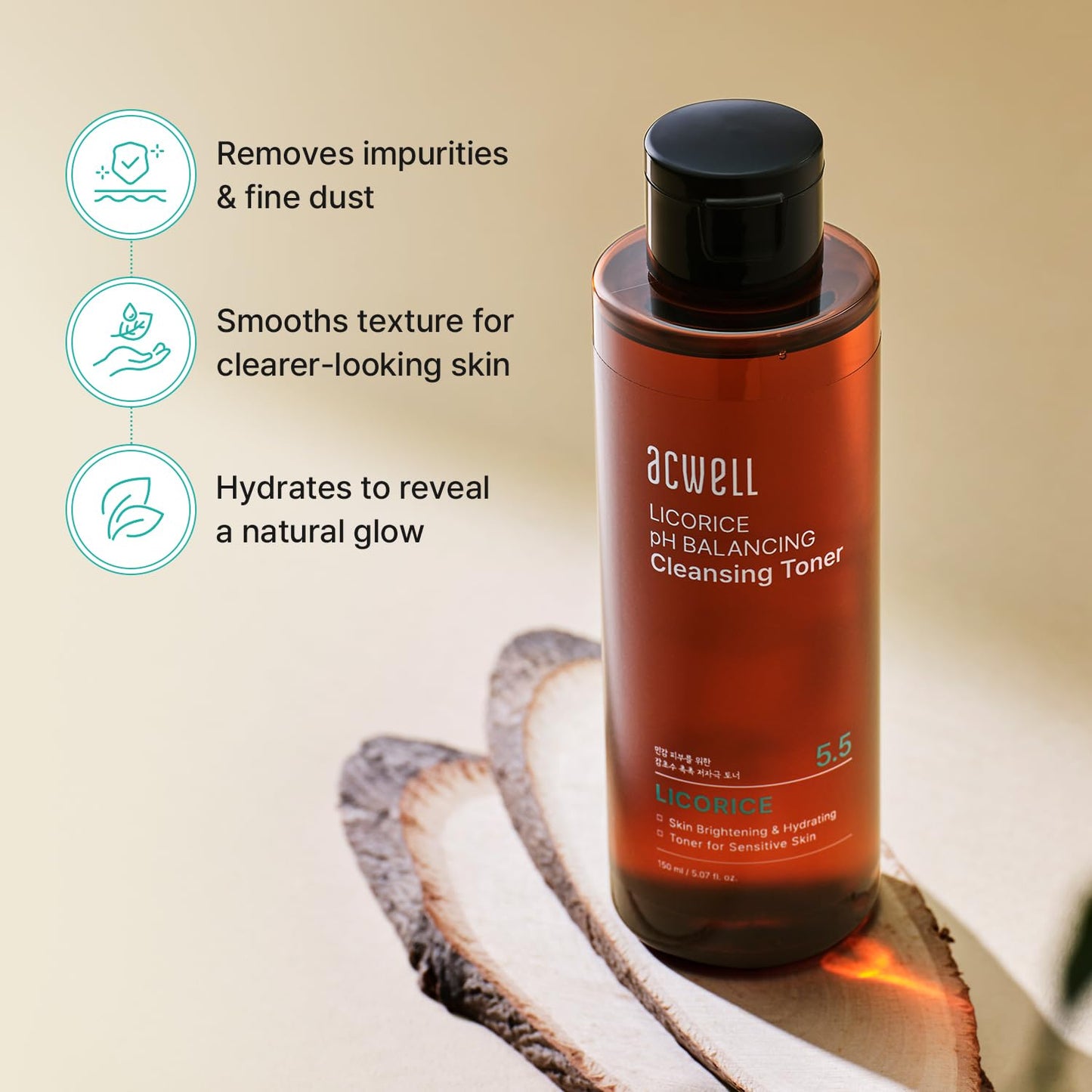 ACWELL Licorice pH 5.5 Balancing Korean Toner and Cleansing 5.07 fl.oz. - Alcohol-Free Hydrating Facial Astringent - Skin Clarifying & Hydration Boosting Toner