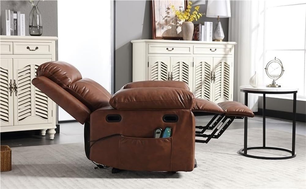 Electric Recliner Sofa Chair for Adults Lift Recliner Chair with Heat and Massage Genuine Leather Lay Flat Recliner Sofas for Living Room Home Theater