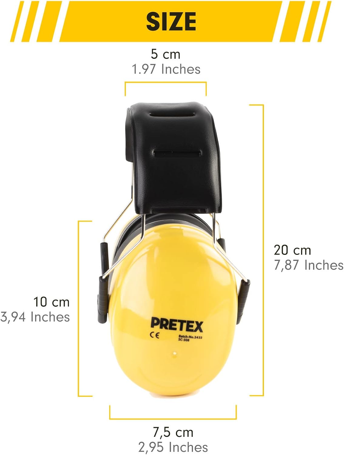 PRETEX Ear Defenders with SNR 34dB - Lightweight Ear Muffs Protection for Adults - Adjustable Noise Canceling Headphones - Over Ear Earmuffs for Work or Home - Yellow