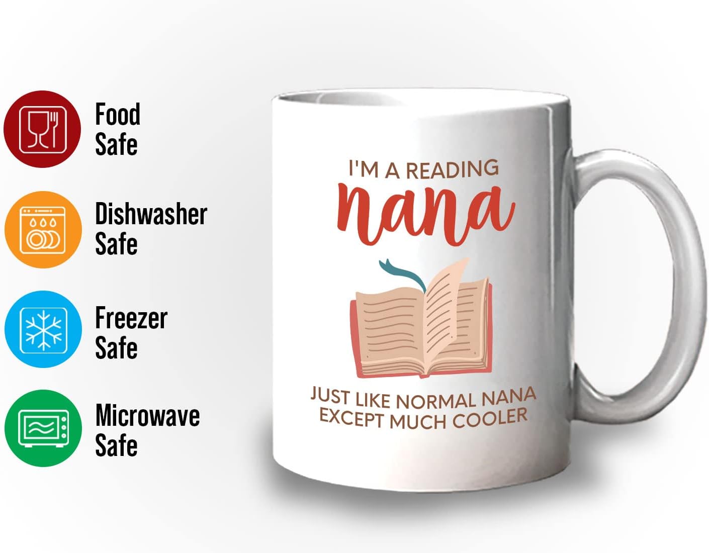 Bubble Hugs Book Lover Coffee Mug 11oz White - Reading Nana - Reading Reader Grandma Old Lady Book Lover Bookish Novelist Librarian Writer