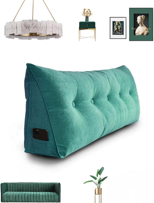 Bolster Triangular Headboard Wedge Pillow for Headboard Cushion Headboard Positioning Support Reading Backrest Pillow for Backrest Support Removable Cover(Size:120x50x20cm,Color:Green)
