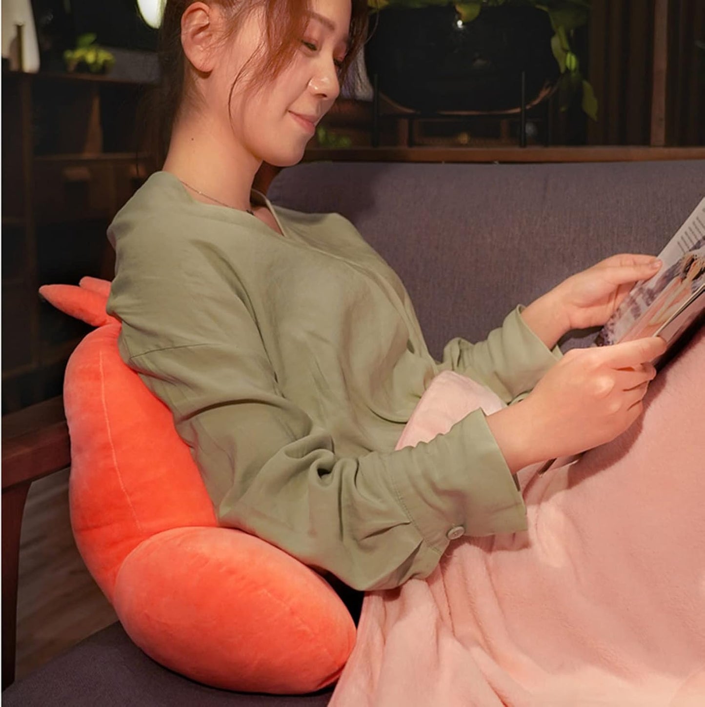 Reading Pillow with Arm,with Blanket and Without Blanket,Lumbar Support Cushion Perfect for Reading or Napping, for Sitting in Bed Removable Cover (Color : Blue with Blanket, Size : 5335CM)