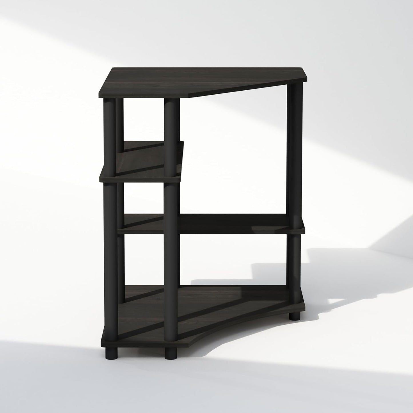 Furinno Turn-N-Tube Storage Shelves, 4-Tier Corner Shelf, Toolless Assembly Display Rack, Corner Bookshelf for Small Space, for Organization and Storage, Living Room, Home Office, Espresso